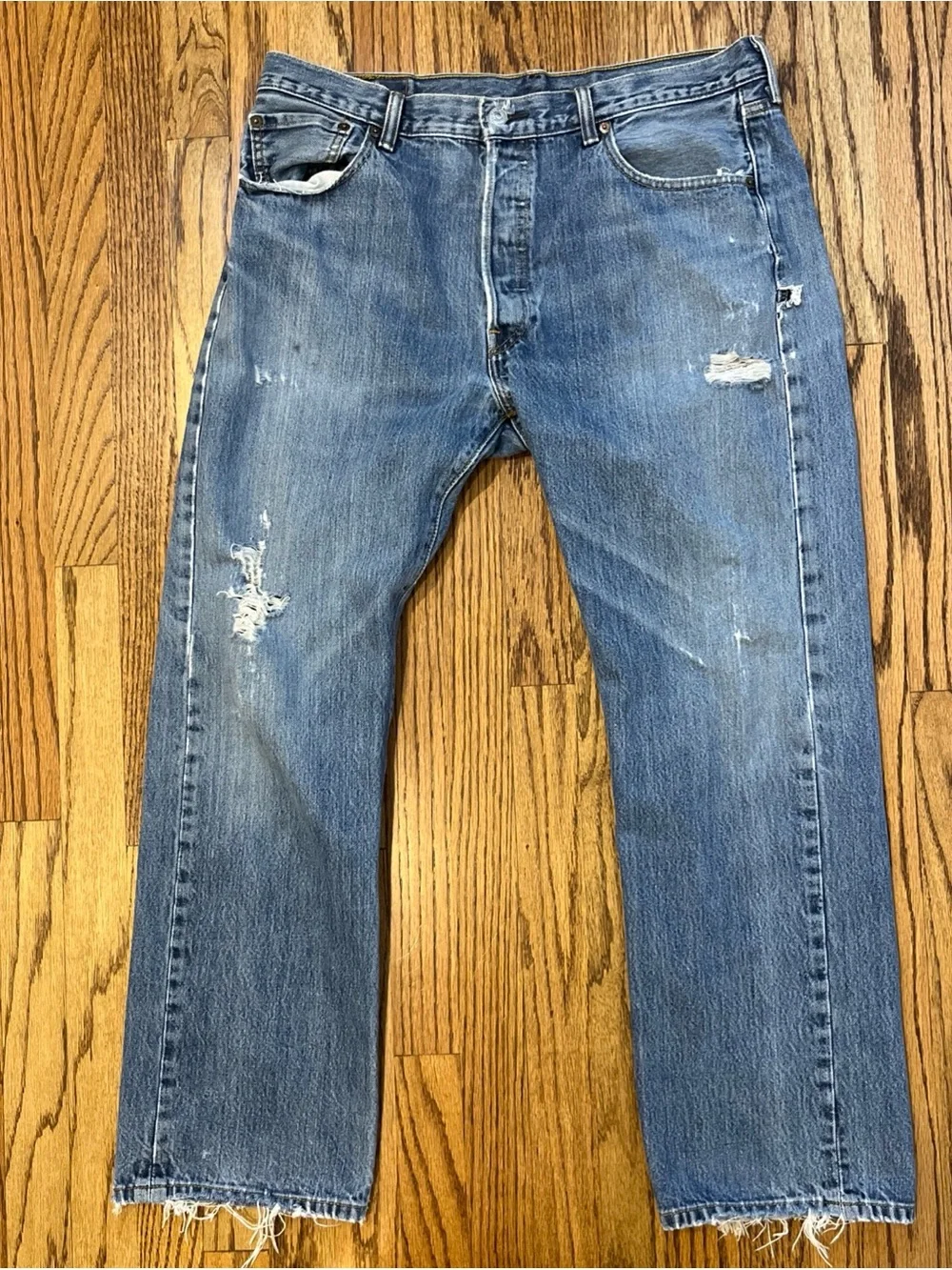 Levi's 501 Distressed Denim Jeans Made in Mexico 36x30 Stonewashed Faded Grunge